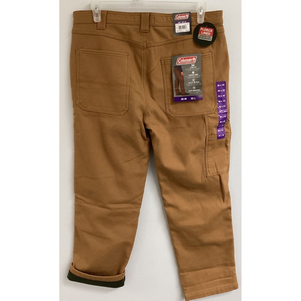 Coleman Men's Toffee Fleece Lined Utility Pants Cotton Stretch SZ 36/32 NWT - Picture 2 of 3